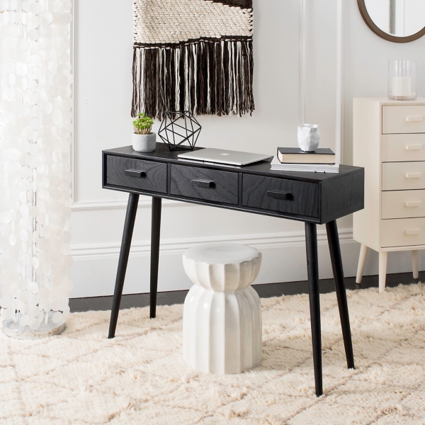 Black Mid-Century Modern 3-Drawer Console Table