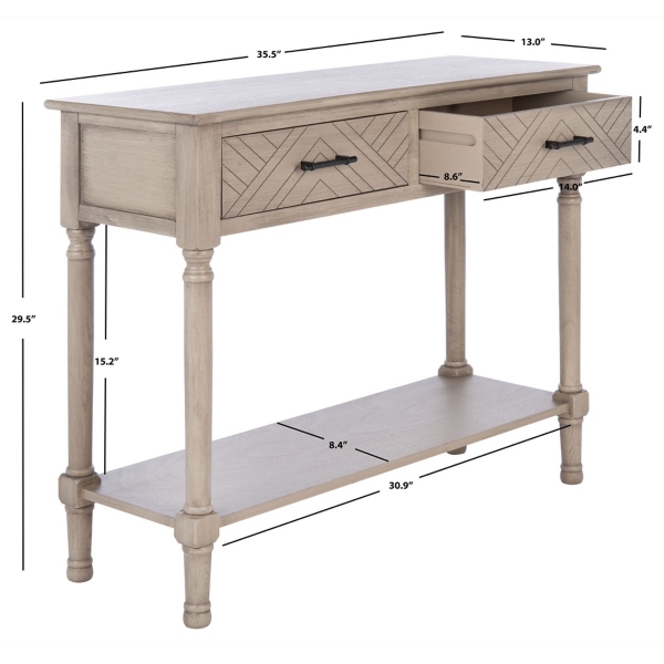 Greige Chevron 2-Drawer Console Table