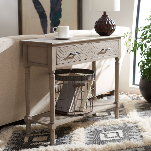 Greige Chevron 2-Drawer Console Table
