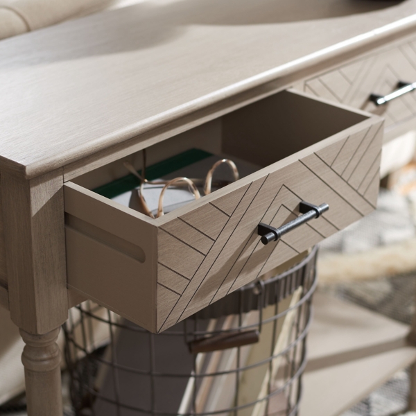 Greige Chevron 2-Drawer Console Table