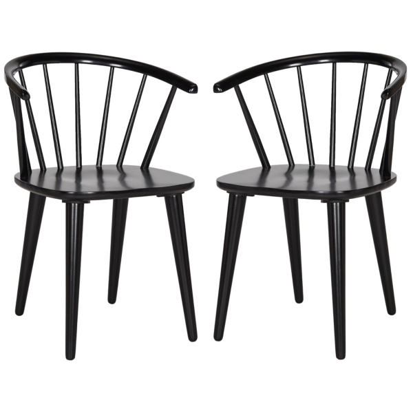 Black Wood Curved Spindle Dining Chairs, Set of 2