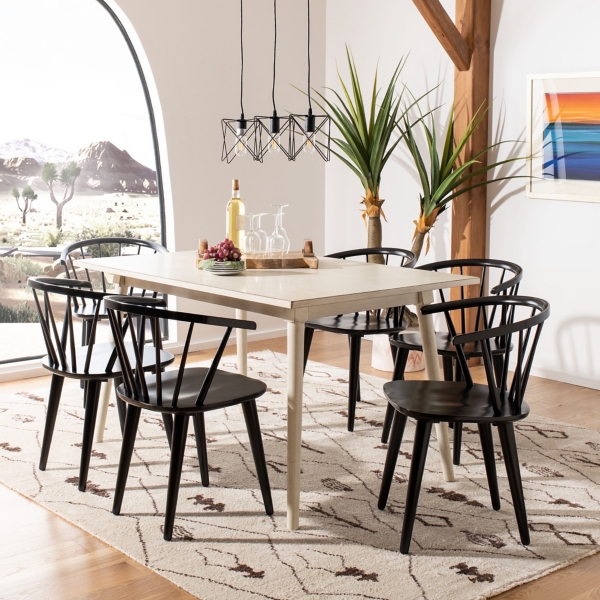 Black Wood Curved Spindle Dining Chairs, Set of 2