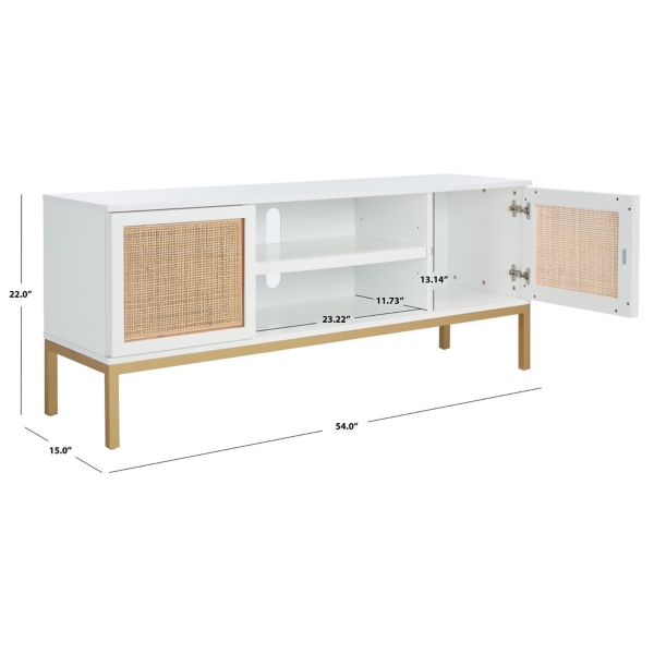 Kirklands White and Gold Rattan Media Cabinet | Hamilton Place