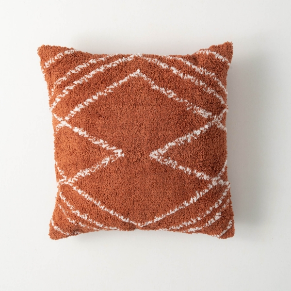 Rust Diagonal Lines Chenille Pillow