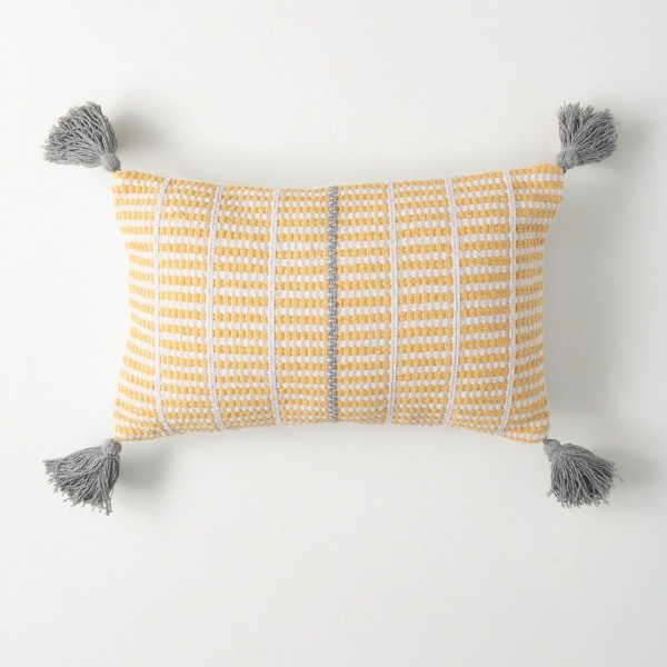 Yellow Birdseye Striped Lumbar Pillow