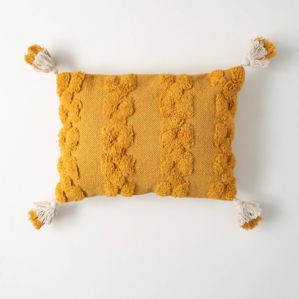 Gold Tufted Tasseled Lumbar Pillow