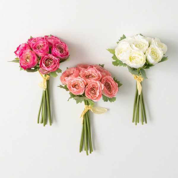 Pink and White Ranunculus Bouquets, Set of 3