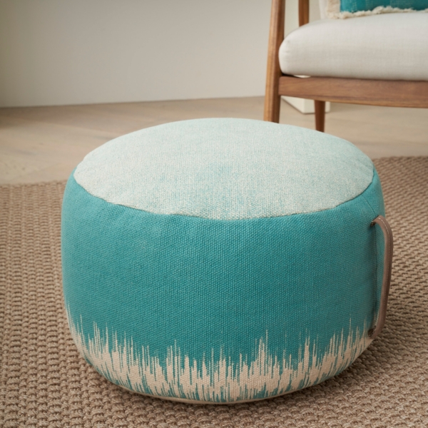 Turquoise Jagged Linear Pouf with Handle