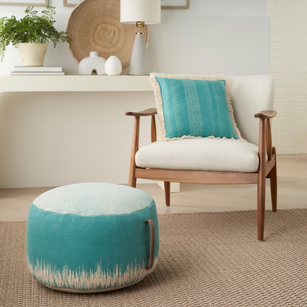 Turquoise Jagged Linear Pouf with Handle