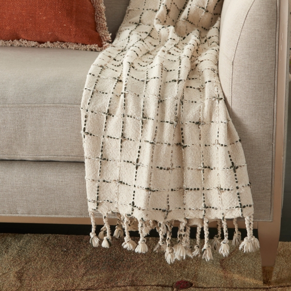 Natural Woven Grid Throw
