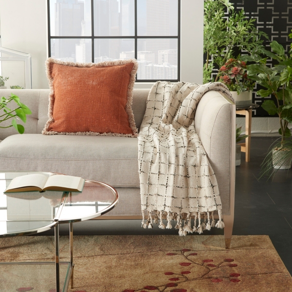 Natural Woven Grid Throw