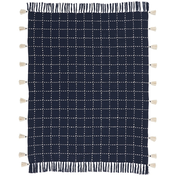 Navy Blue Woven Checkered Throw
