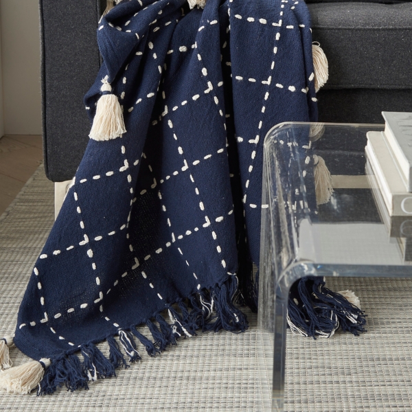 Navy Blue Woven Checkered Throw