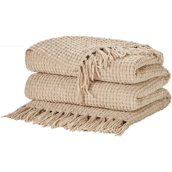 Beige Woven Waffle Knit Chenille Throw