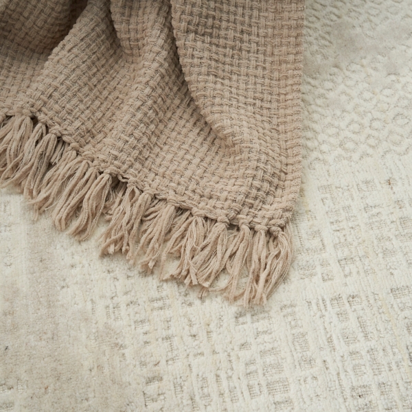 Beige Woven Waffle Knit Chenille Throw