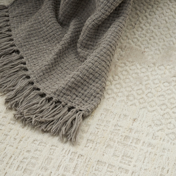 Gray Woven Waffle Knit Chenille Throw