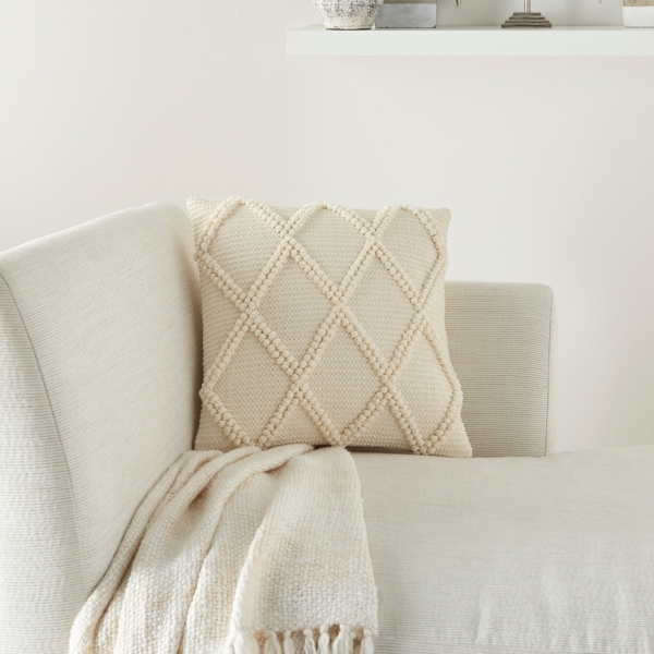 Ivory Diamond Lattice Throw Pillow