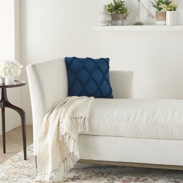 Navy Diamond Lattice Throw Pillow