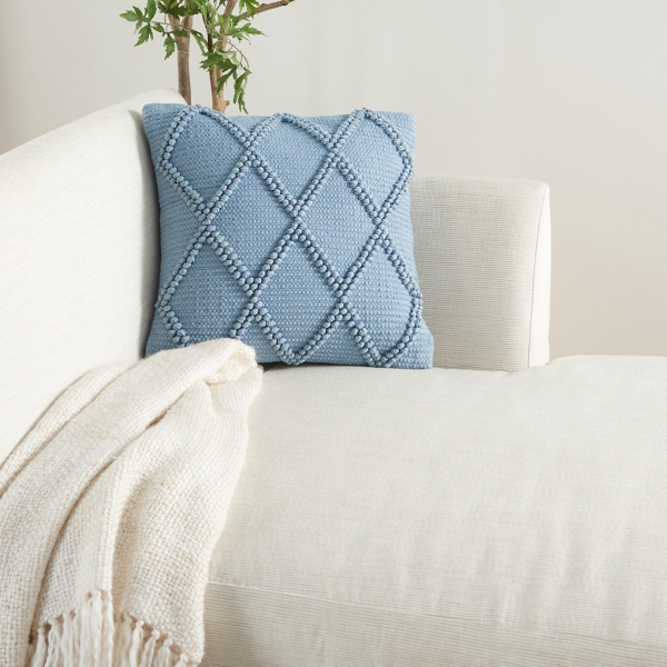 Ocean Blue Diamond Lattice Throw Pillow