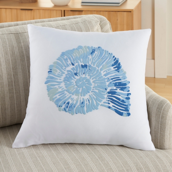 Blue Spiral Seashell Throw Pillow
