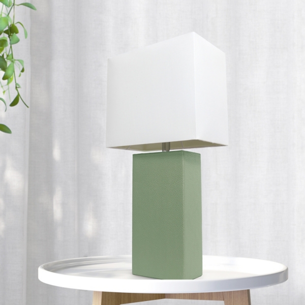 Sage Green Leather Table Lamp