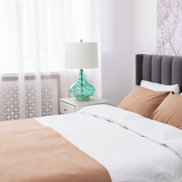 Seafoam Dimpled Glass Teardrop Table Lamp