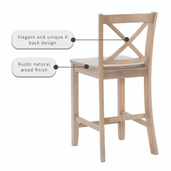 Rustic Natural Graywash X-Back Counter Stool