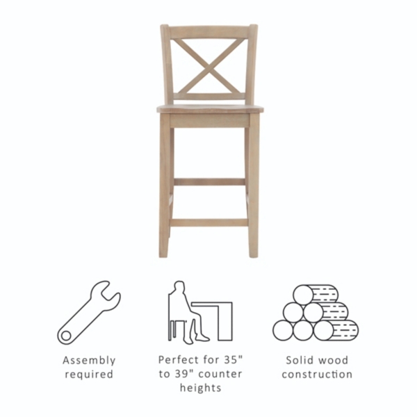 Rustic Natural Graywash X-Back Counter Stool