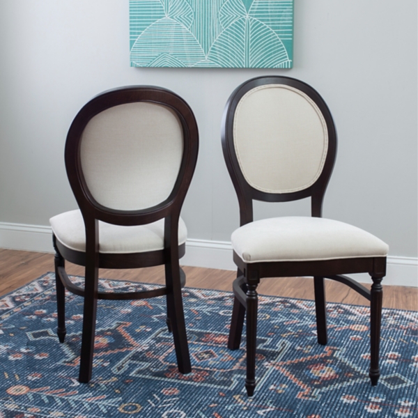 Brown Upholstered Oval Dining Chairs, Set of 2