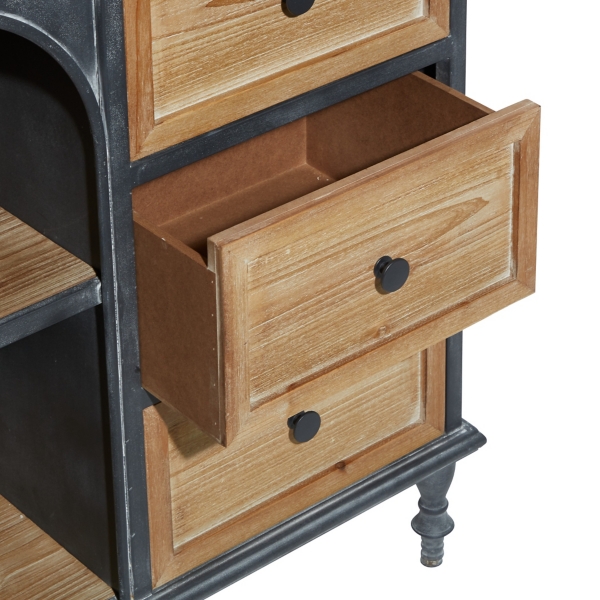 Black Metal and Brown Wood Storage Cabinet