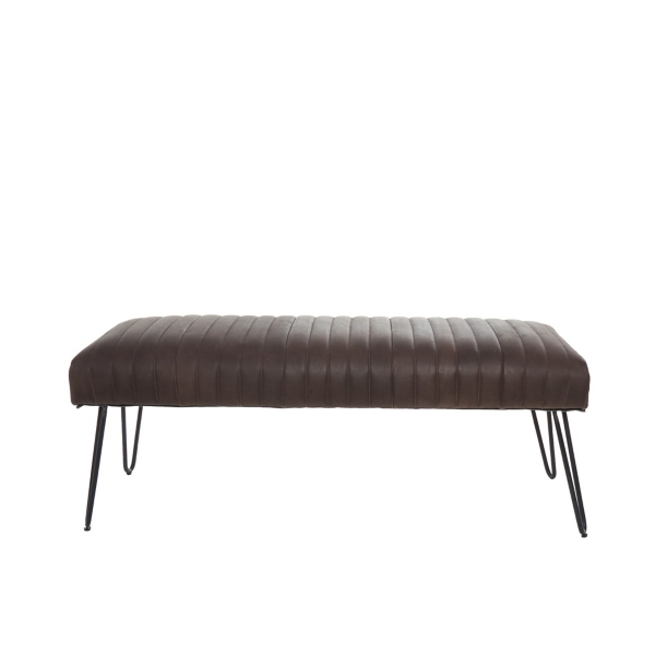 Dark Brown Leather Tufted Panel Bench