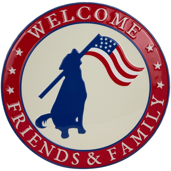 American Flag Dog Metal Wall Plaque