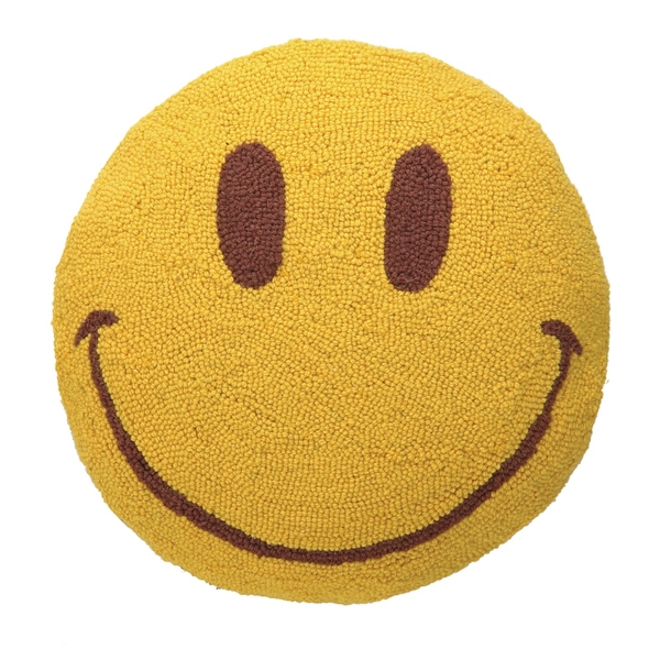 Yellow Hooked Smiley Face Round Pillow