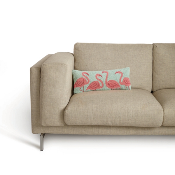 Pink and Blue Flamingo Hooked Lumbar Pillow
