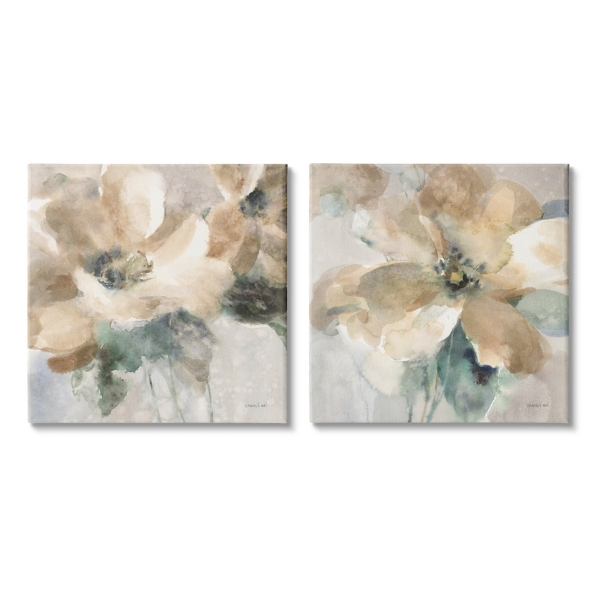 Beige Abstract Flowers Canvas Art Prints, Set of 2