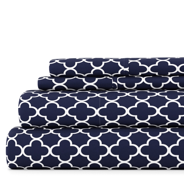 Navy Quatrefoil 4-pc. King Sheet Set