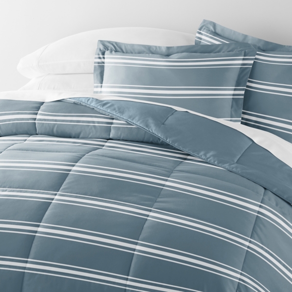 Blue Striped Reversible 3-pc. Queen Comforter Set