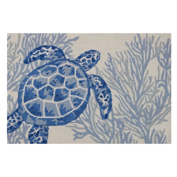 Indigo Turtle Hooked Wool Accent Rug | Kirklands Home