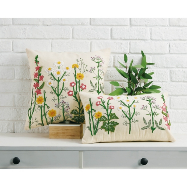 Flower Meadow Embroidered Lumbar Pillow