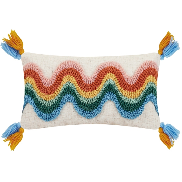 Rainbow Wave Hooked Wool Lumbar Pillow