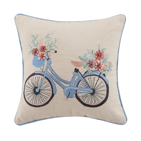 Gingham Bike Embroidered Pillow | Kirklands Home