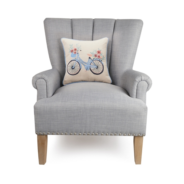 Gingham Bike Embroidered Pillow