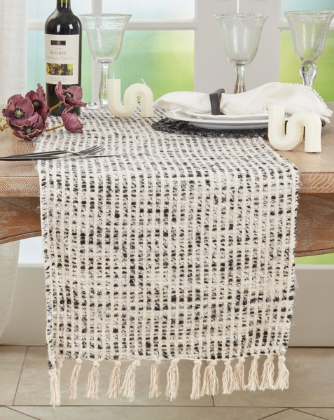 Black and Ivory Woven Stripe Table Runner