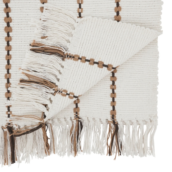 Ivory Striped Fringe Table Runner