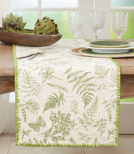Green Botanical Whipstitch Table Runner