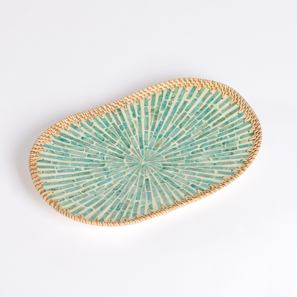 Turquoise Capiz Rattan Decorative Tray Kirklands Home