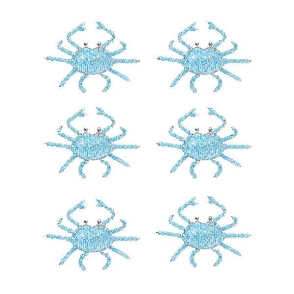 Aqua Beaded Crab Napkin Rings, Set of 6