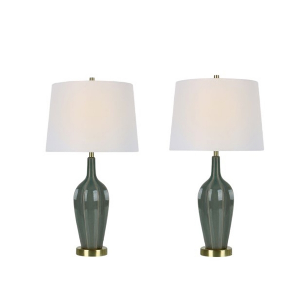 Green Needle Neck Ceramic Table Lamps, Set of 2