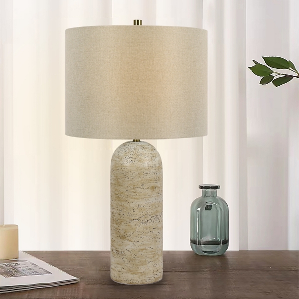 Beige Faux Stone Tower Table Lamps, Set of 2