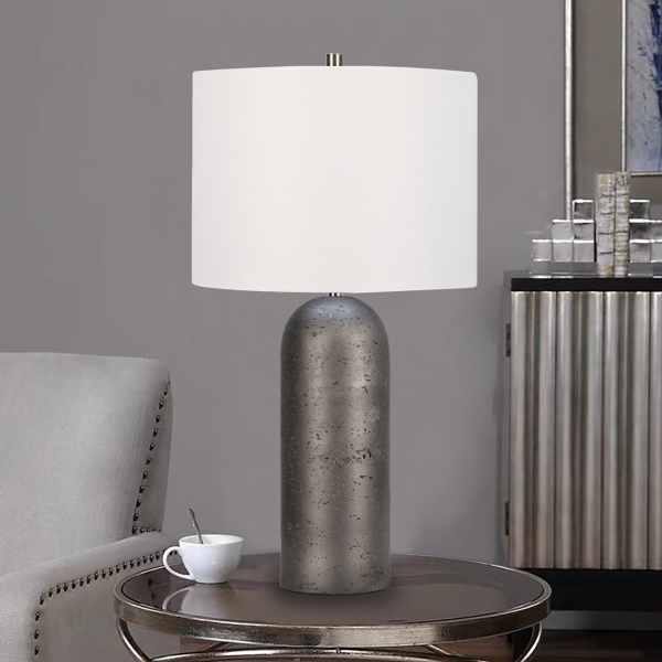 Gray Faux Stone Tower Table Lamps, Set of 2